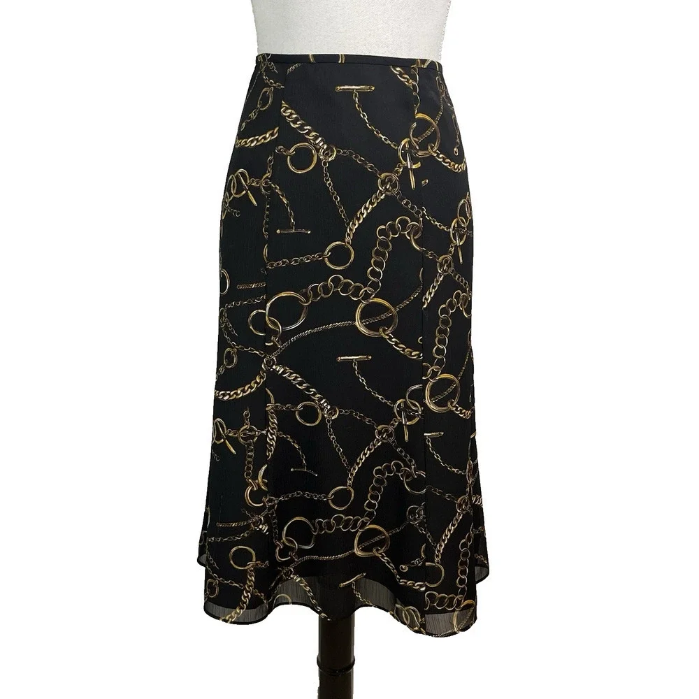 Evan Picone Skirt size 10 Black Gold Equestrian Horses Knee A Line Career Church